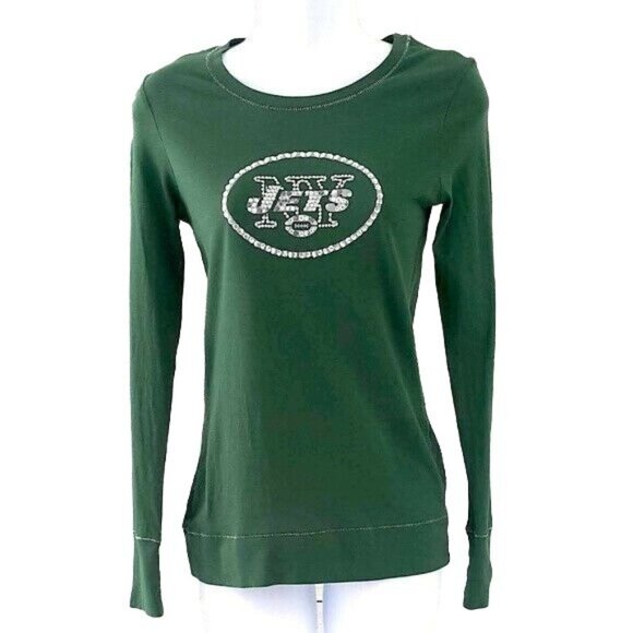 NFL Team Apparel New York Jets Top Green Size Small Football Long Sleeve Crew - Picture 1 of 6